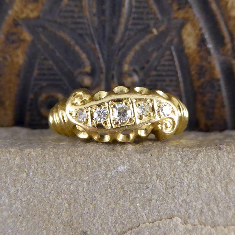 Late Victorian 18 Carat Gold Five-Stone Diamond Scroll Ring 6