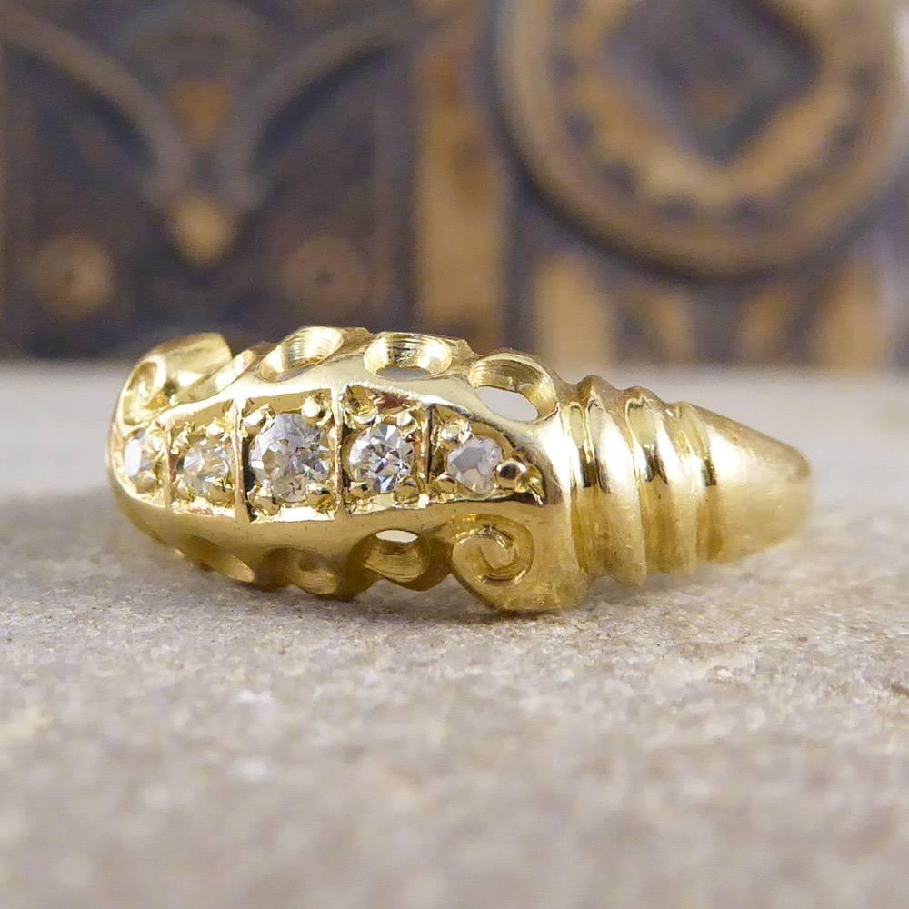 Late Victorian 18 Carat Gold Five-Stone Diamond Scroll Ring 1