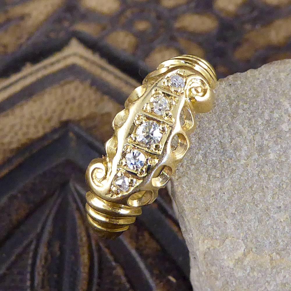 Late Victorian 18 Carat Gold Five-Stone Diamond Scroll Ring 3