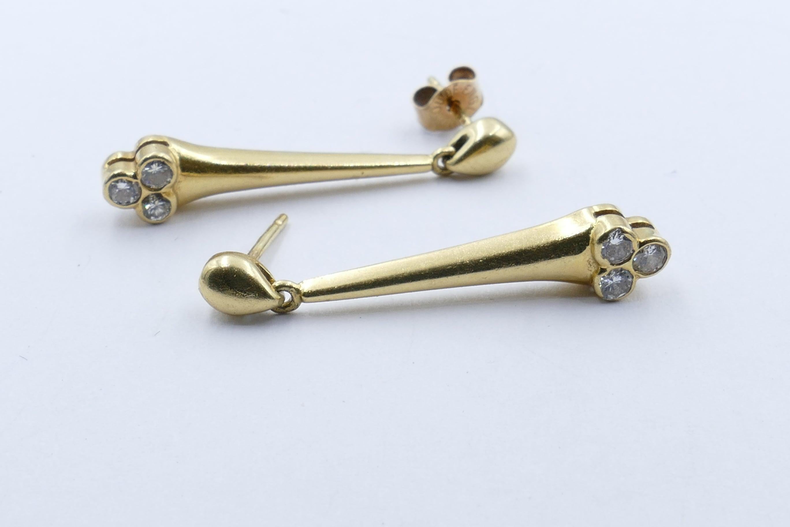Late Victorian 18 Carat Yellow Gold Diamond Drop Earrings In Good Condition In Splitter's Creek, NSW