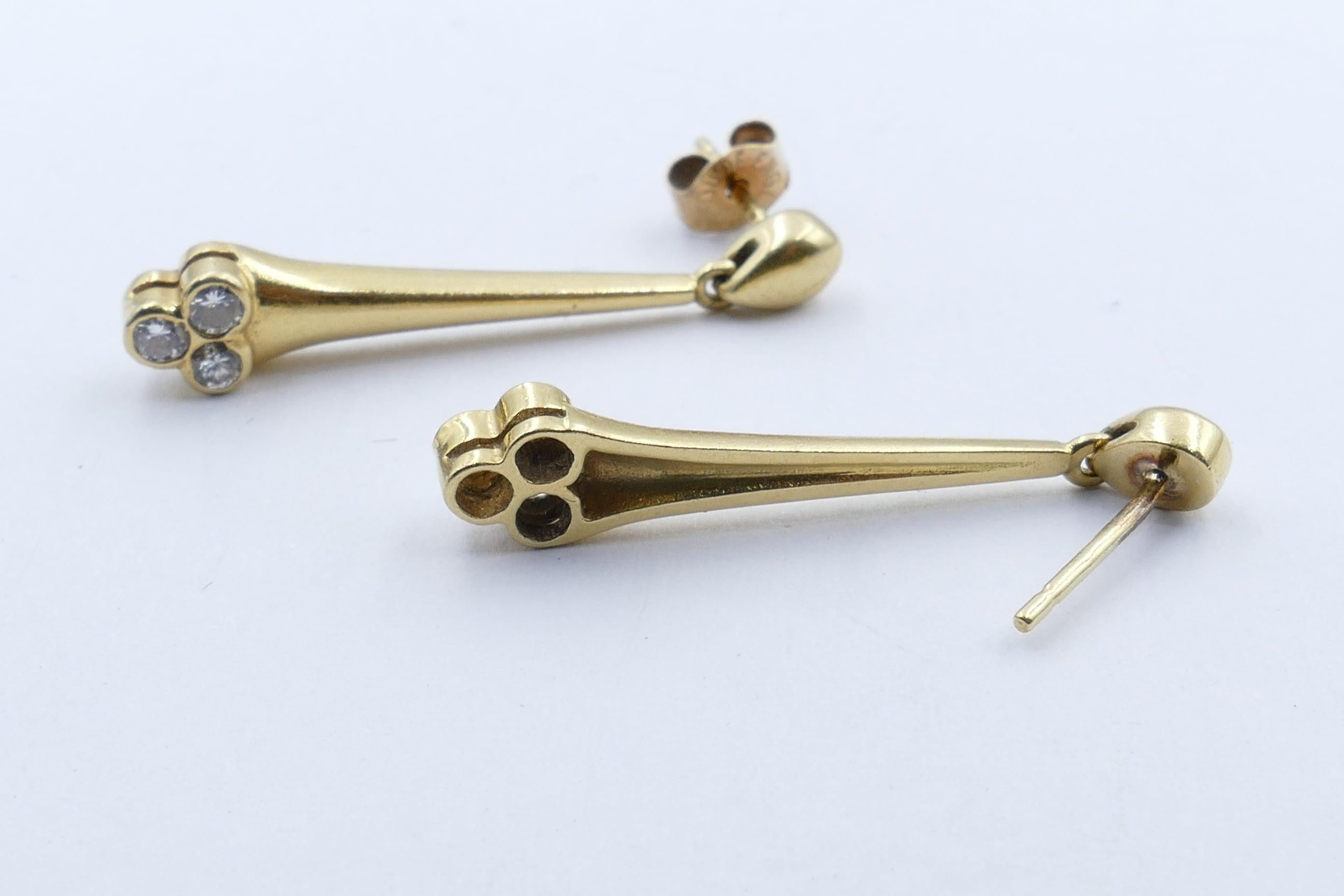 Women's Late Victorian 18 Carat Yellow Gold Diamond Drop Earrings