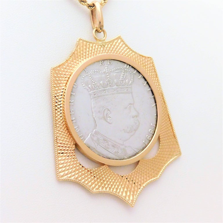 Late Victorian 18k Coin Holder Pendant with Rare 1891 Silver Eritrea 1