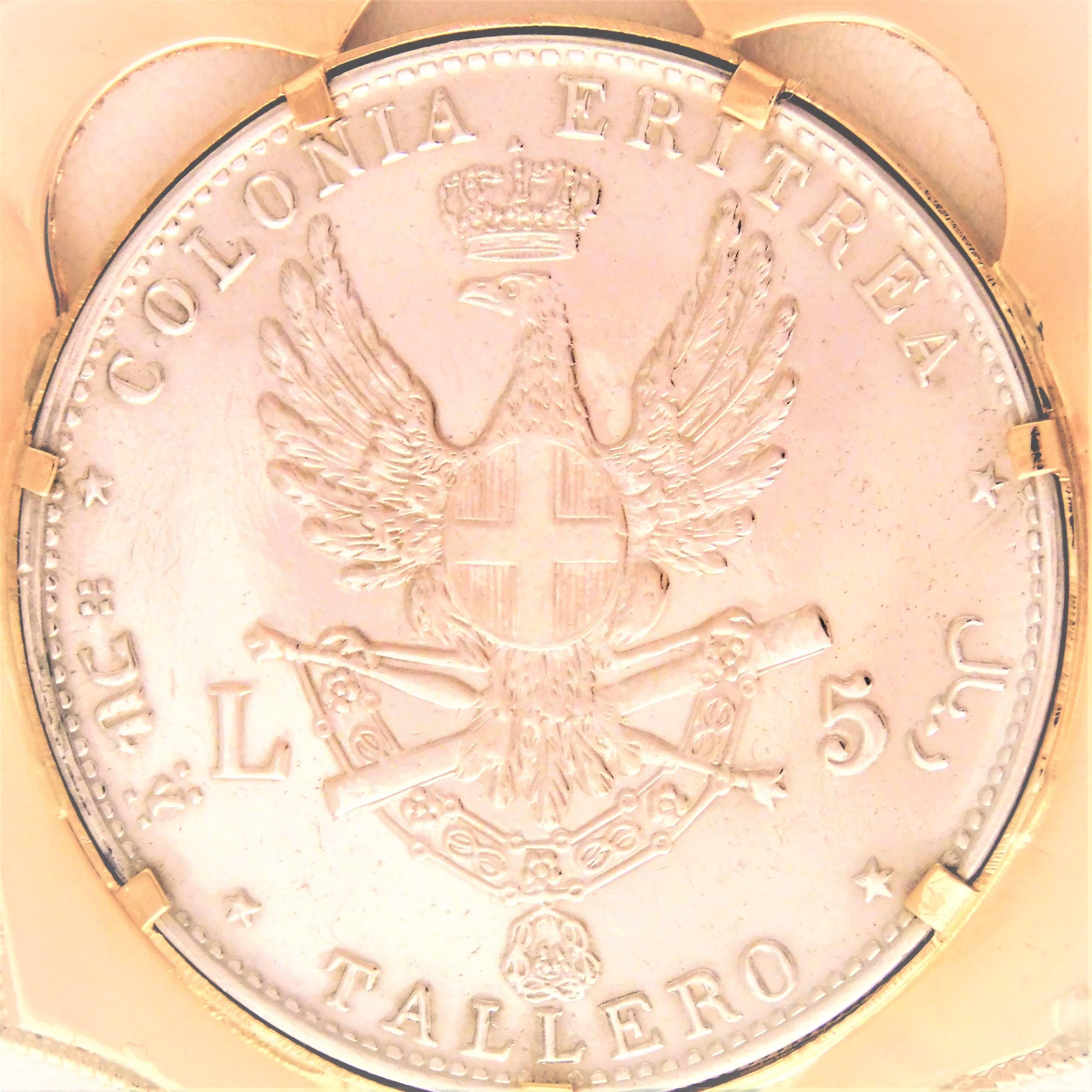 Late Victorian 18k Coin Holder Pendant with Rare 1891 Silver Eritrea 1 Tallero 5 For Sale 2