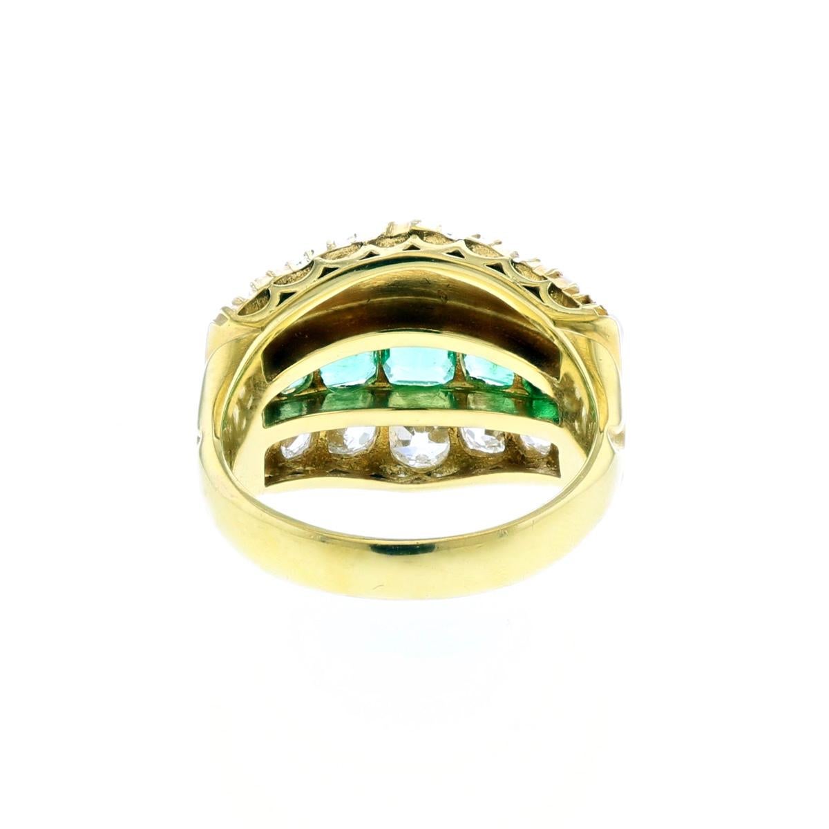 Mixed Cut Late Victorian 18K Gold Emerald Split Pearl and Diamond Wide Half Hoop Ring For Sale
