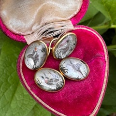 Late Victorian 18k Gold Intaglio Essex Crystal Cuff Links with Birds