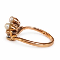 Late Victorian 18k Gold Pearl and Rose-Cut Diamond Tiara Ring, Circa 1900