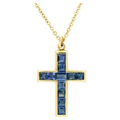 Late Victorian 18k Sapphire Cross Pendant Necklace