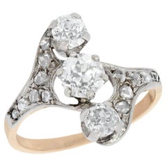 Antique Late Victorian 18k/Sterling Silver 3-Stone Diamond Navette Ring