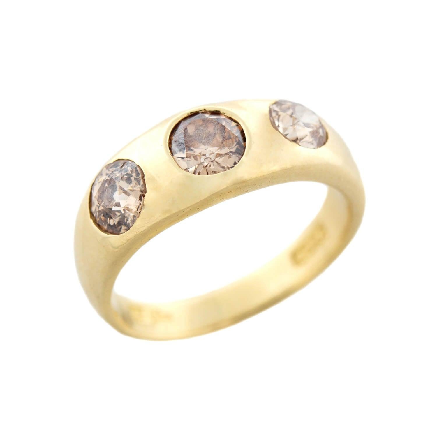 Women's or Men's Late Victorian 18kt 3-Stone Fancy Old Mine Cut Diamond Gypsy Ring 1.75ctw
