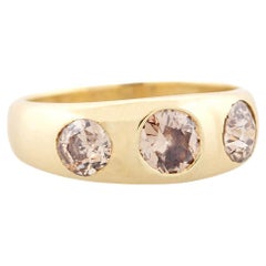 Late Victorian 18kt 3-Stone Fancy Old Mine Cut Diamond Gypsy Ring 1.75ctw