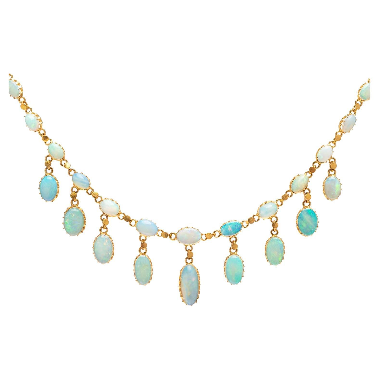 Late Victorian 18kt + Australian Opal Riviere Festoon Necklace