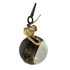 Late Victorian 1900 Gilt Brass & Crystal Glass Ball Pocket Watch w/ Key