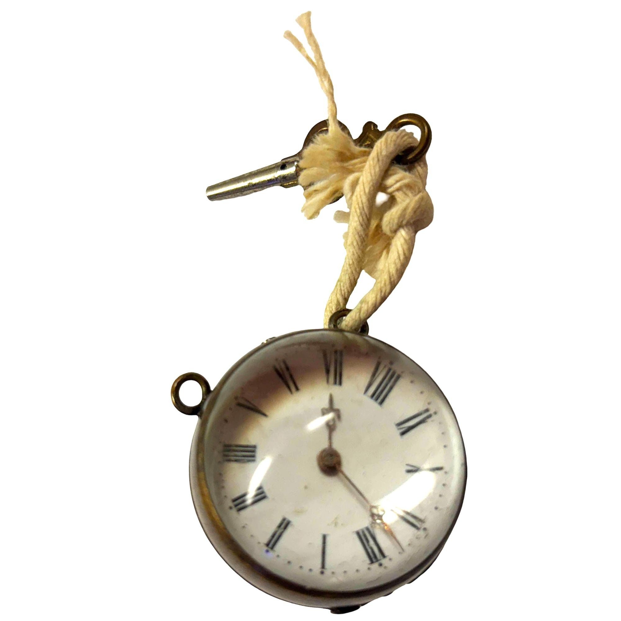 Late Victorian 1900 Gilt Brass & Crystal Glass Ball Pocket Watch w/ Key en vente