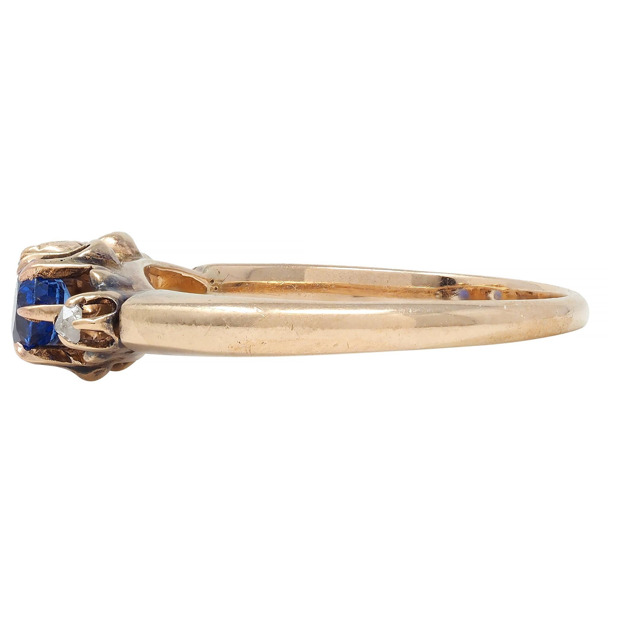Women's or Men's Late Victorian 1900 Sapphire Diamond 14 Karat Gold Antique Belcher Band Ring For Sale