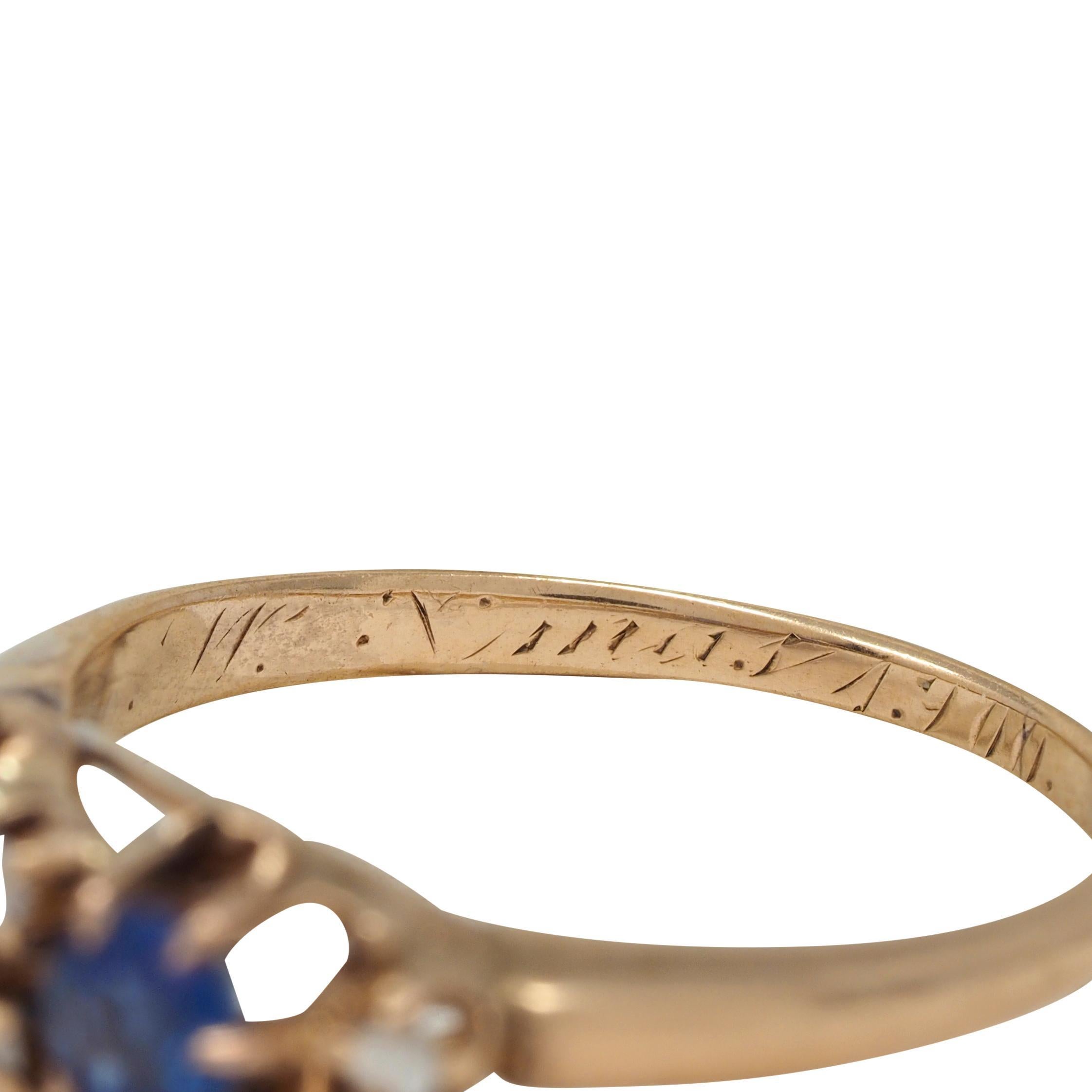 Late Victorian 1900 Sapphire Diamond 14 Karat Gold Antique Belcher Band Ring For Sale 2