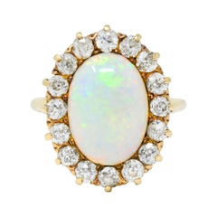 Antique Late Victorian 1.92 Carat Diamond Australian Opal 14 Karat Gold Cluster Ring