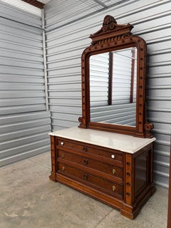 Late Victorian 19th C. George Henkels Attributed Dresser Chest + Mirror