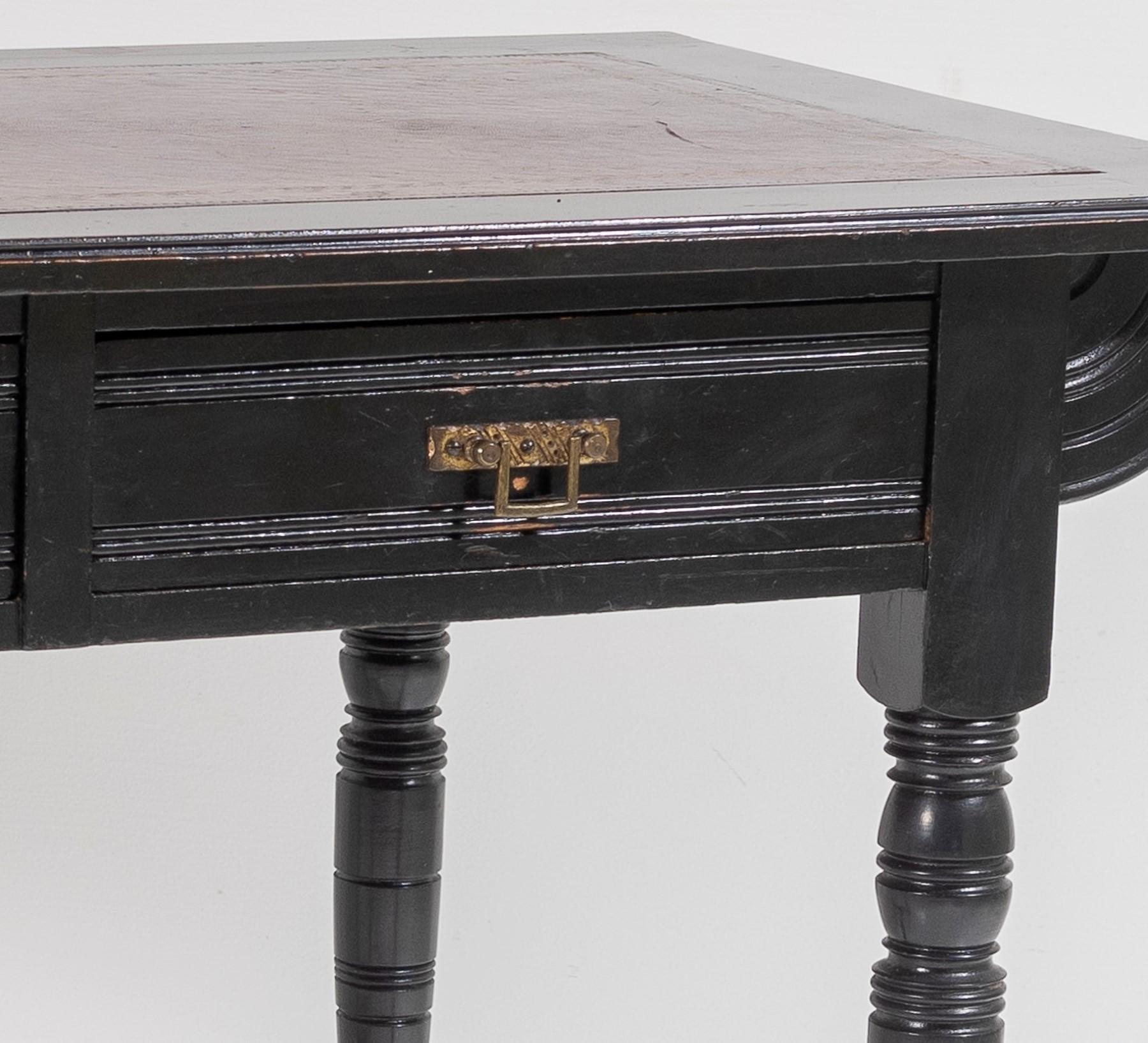 Late Victorian 19th C Small Aesthetic Movement Ebonised Leather Top Writing Desk 4