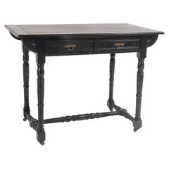 Late Victorian 19th C Small Aesthetic Movement Ebonised Leather Top Writing Desk