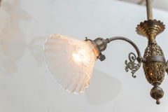 Late Victorian 2-Arm Chandelier with Deep Etched Glass Shades, circa 1900