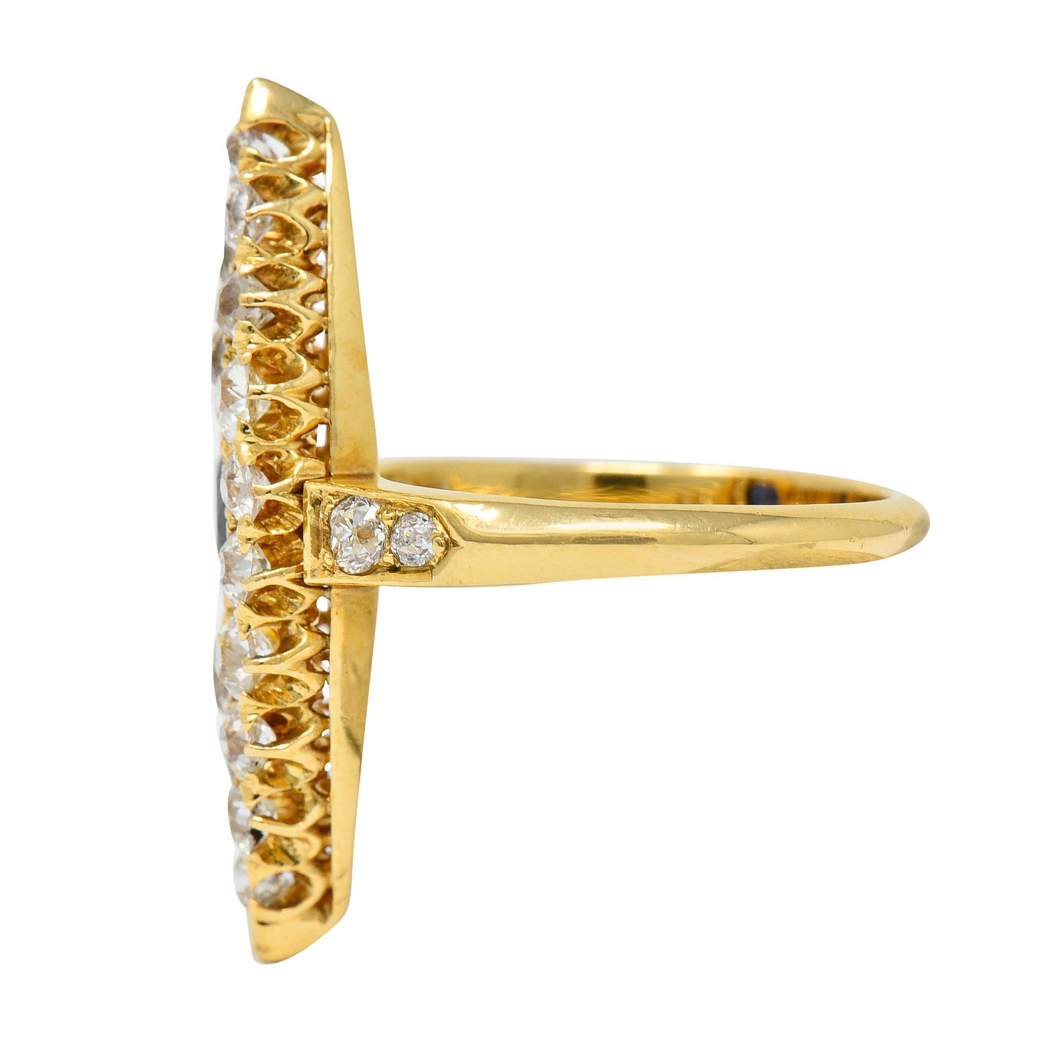Women's or Men's Late Victorian 2.08 Carats Sapphire Diamond 18 Karat Gold Navette Cluster Ring