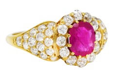 Late Victorian 2.35 Carat Ruby Diamond 18 Karat Yellow Gold Cluster Ring