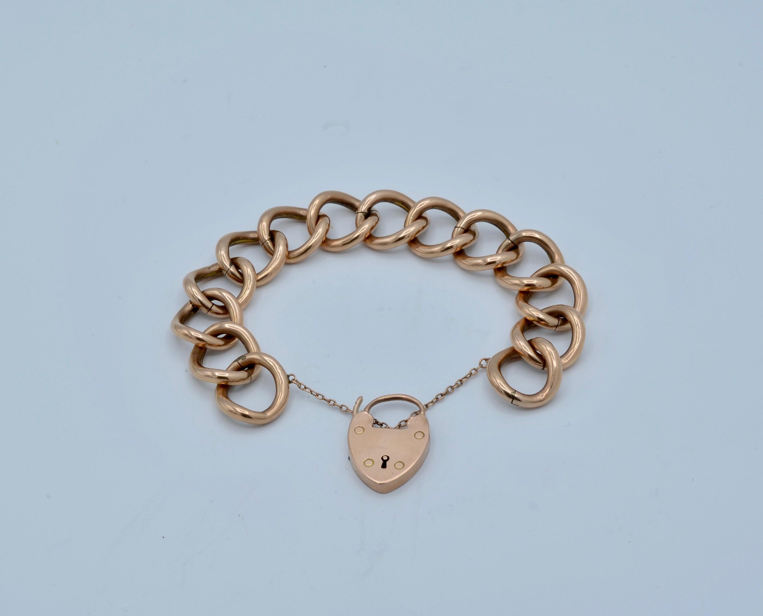 This amazing link bracelet has a beautiful heart locket as a clasp that works beautifully. There is a safety chain attached to the heart. The twisted links fit comfortably on the wrist and the warm glow of rose gold looks stunning on any skin tone.