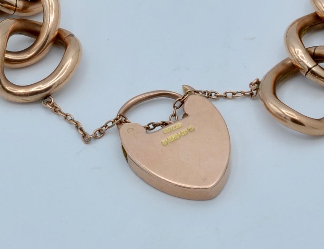 Late Victorian 9 Carat Rose Gold Heart Lock Bracelet In Good Condition In Berkeley, CA