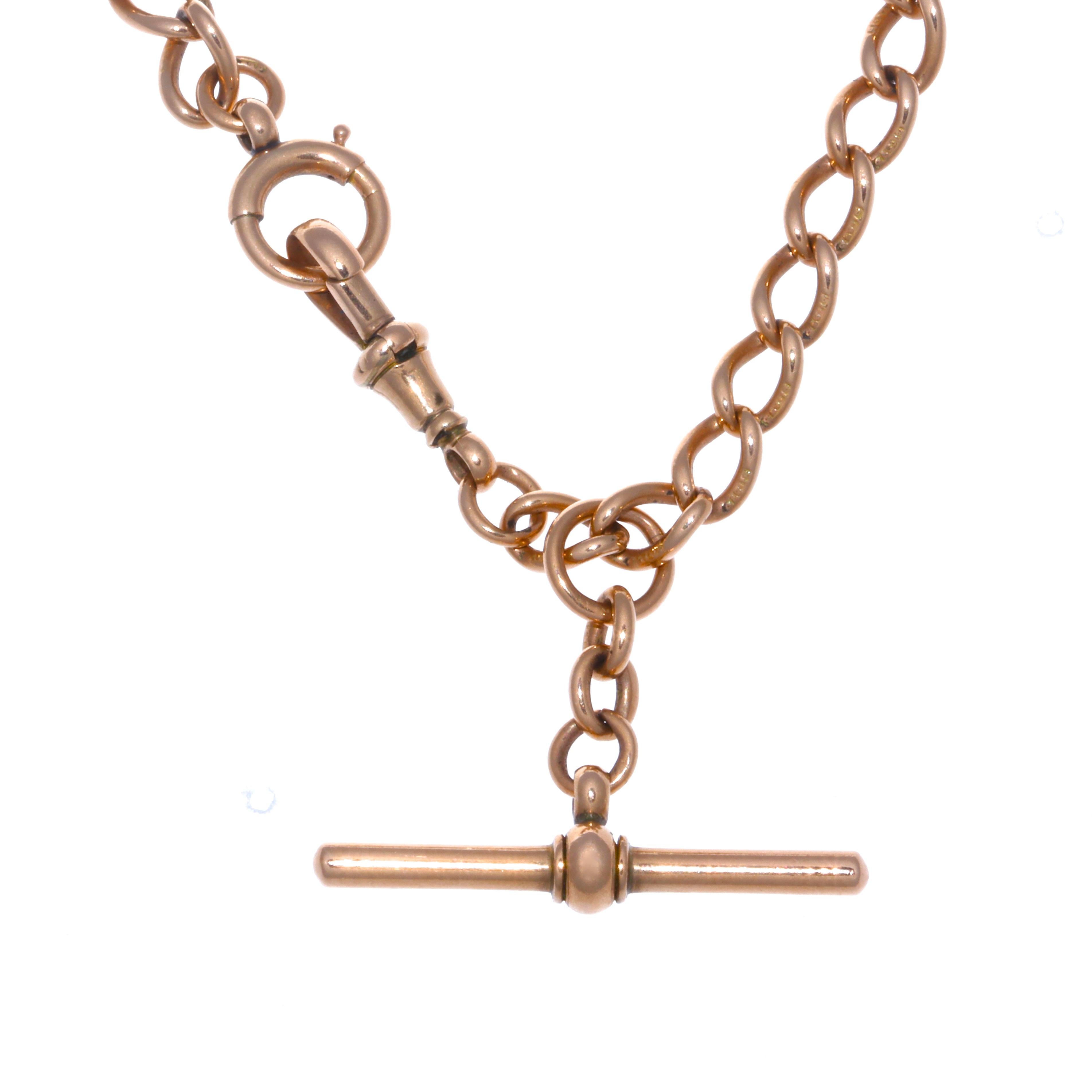 What a cool item. Originally created as a watch chain, this versatile gold chain can be worn as a choker or a wrap bracelet. The chain is a historic piece from the late Victorian era. Featuring 9k gold, a ring clasp and a dog clip clasp. Hallmarked