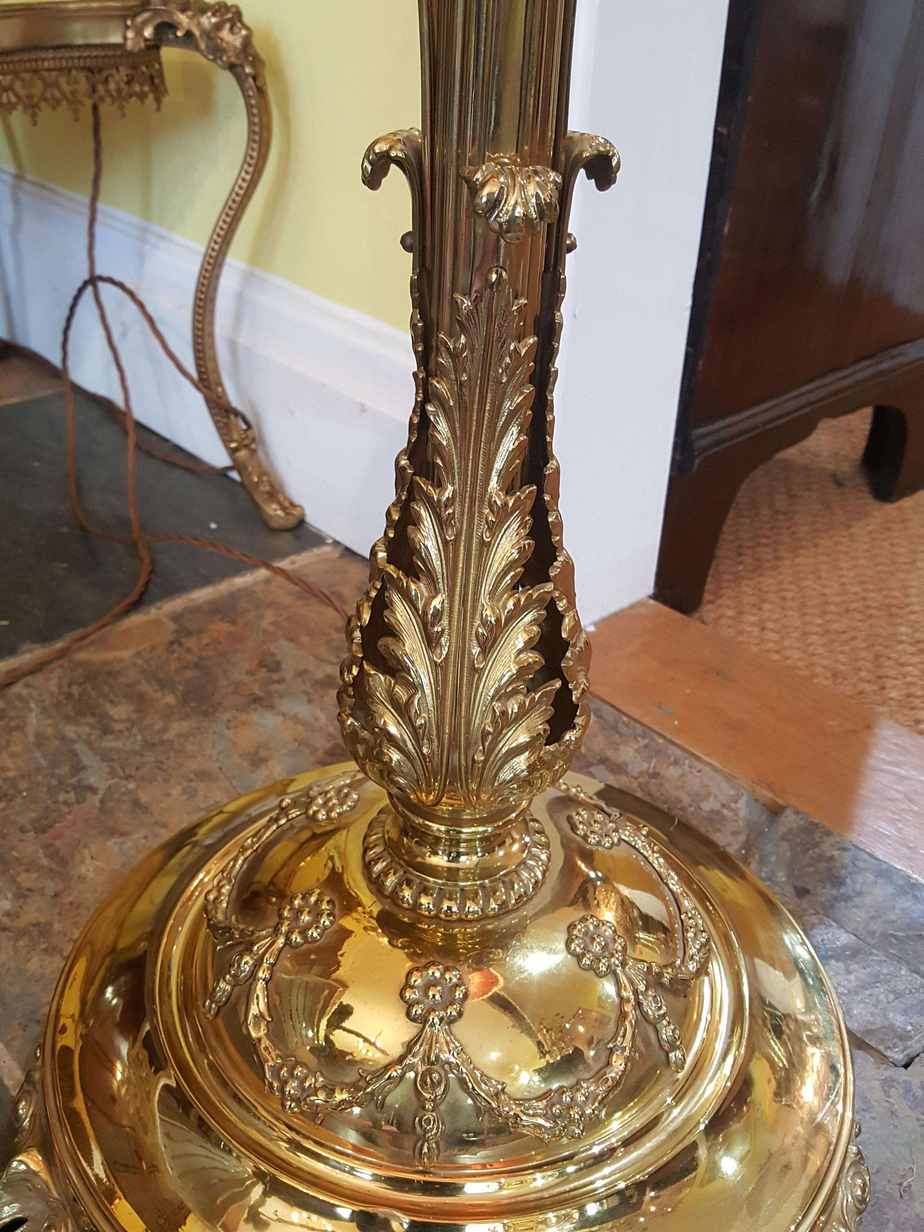 Adam Style Late Victorian Adam Revival Brass Standard Lamp