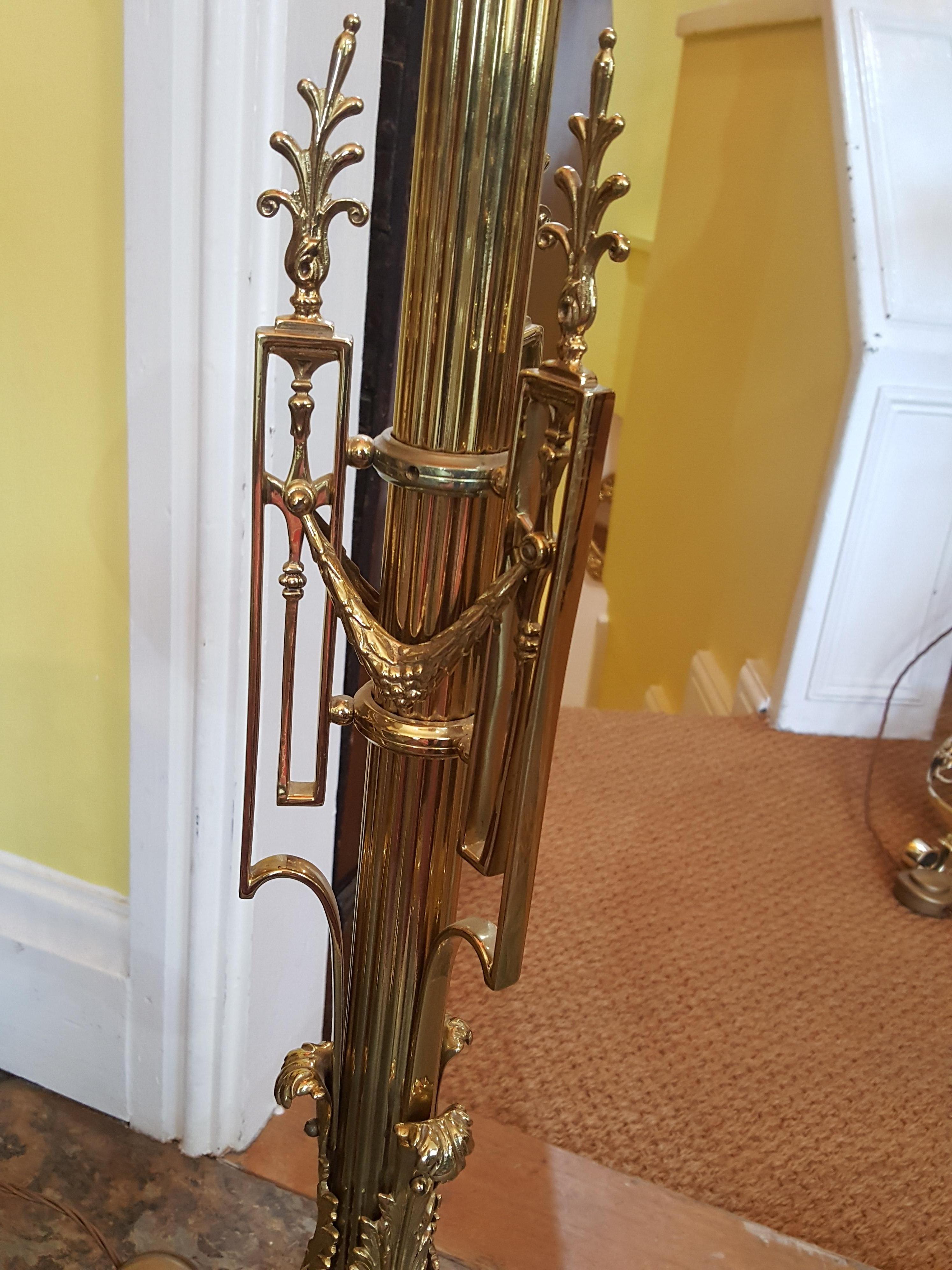 English Late Victorian Adam Revival Brass Standard Lamp
