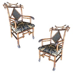 Late Victorian Aesthetic Movement Bamboo Chippendale Salon Chairs, Pair