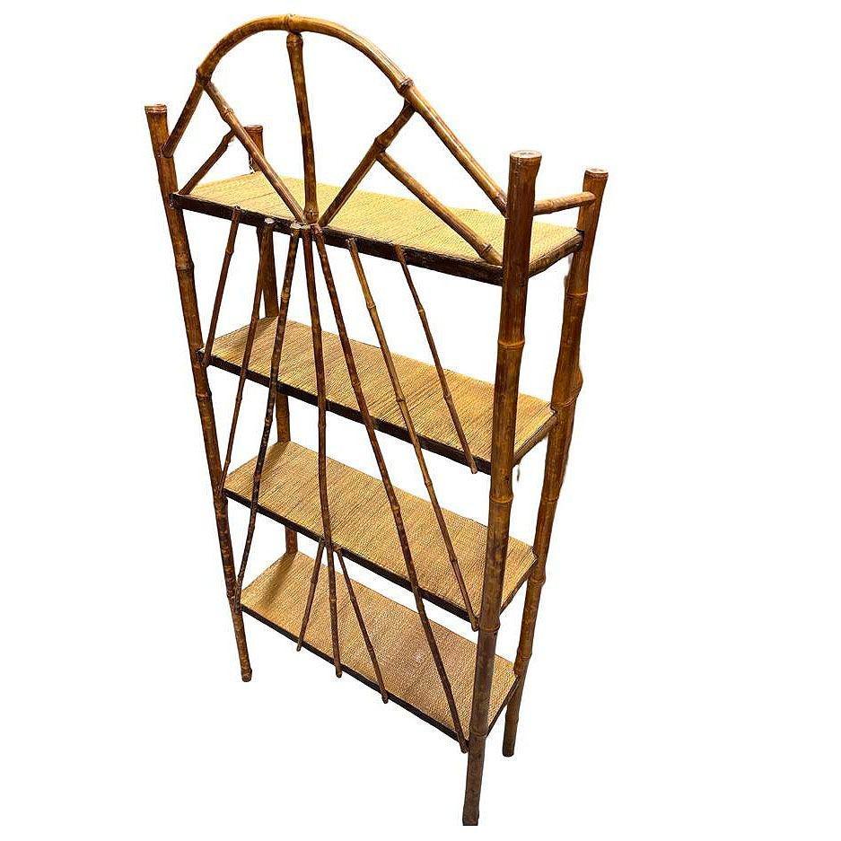 Inizio XX secolo Scaffale Chippendale tardo vittoriano in bambù tigrato e erba opaca in vendita