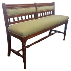 Antique Late Victorian Aesthetic Movement upholstered Bench or Hall Seat