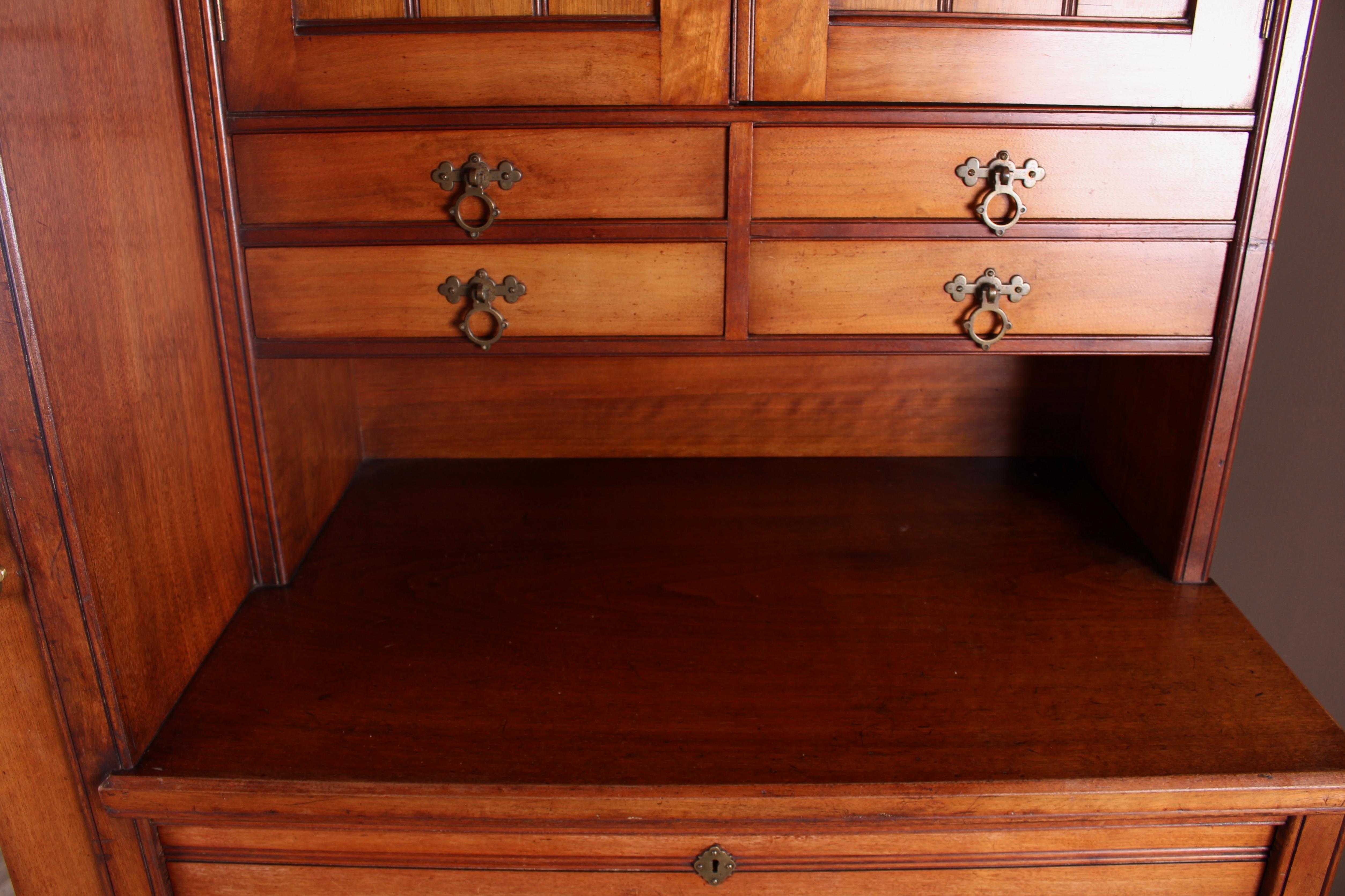 Brass Late Victorian Aesthetic Movement Walnut Wardrobe by W Walker & Sons, London