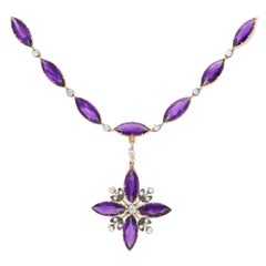 Antique Late Victorian Amethyst and Diamond Convertible Necklace in Silver and Gold