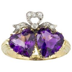 Late Victorian Amethyst and Diamond Double Heart Ring