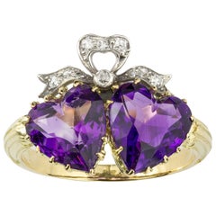 Bague à double cœur en améthyste et diamant de la fin de l'époque victorienne
