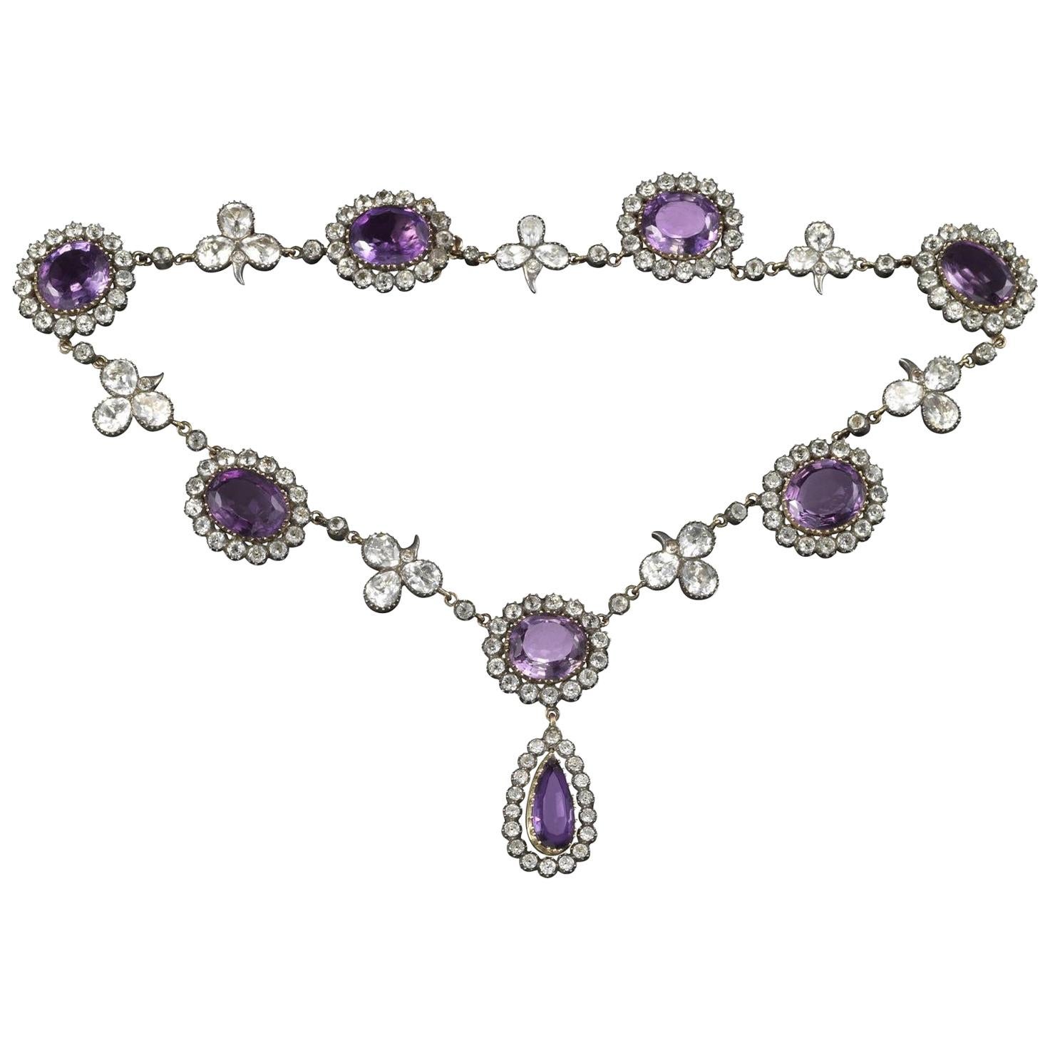 Spätviktorianische Halskette aus Amethyst und Bergkristall