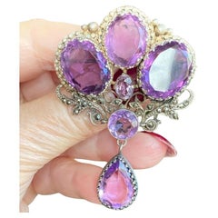 Late Victorian Amethyst and Silver Brooch .