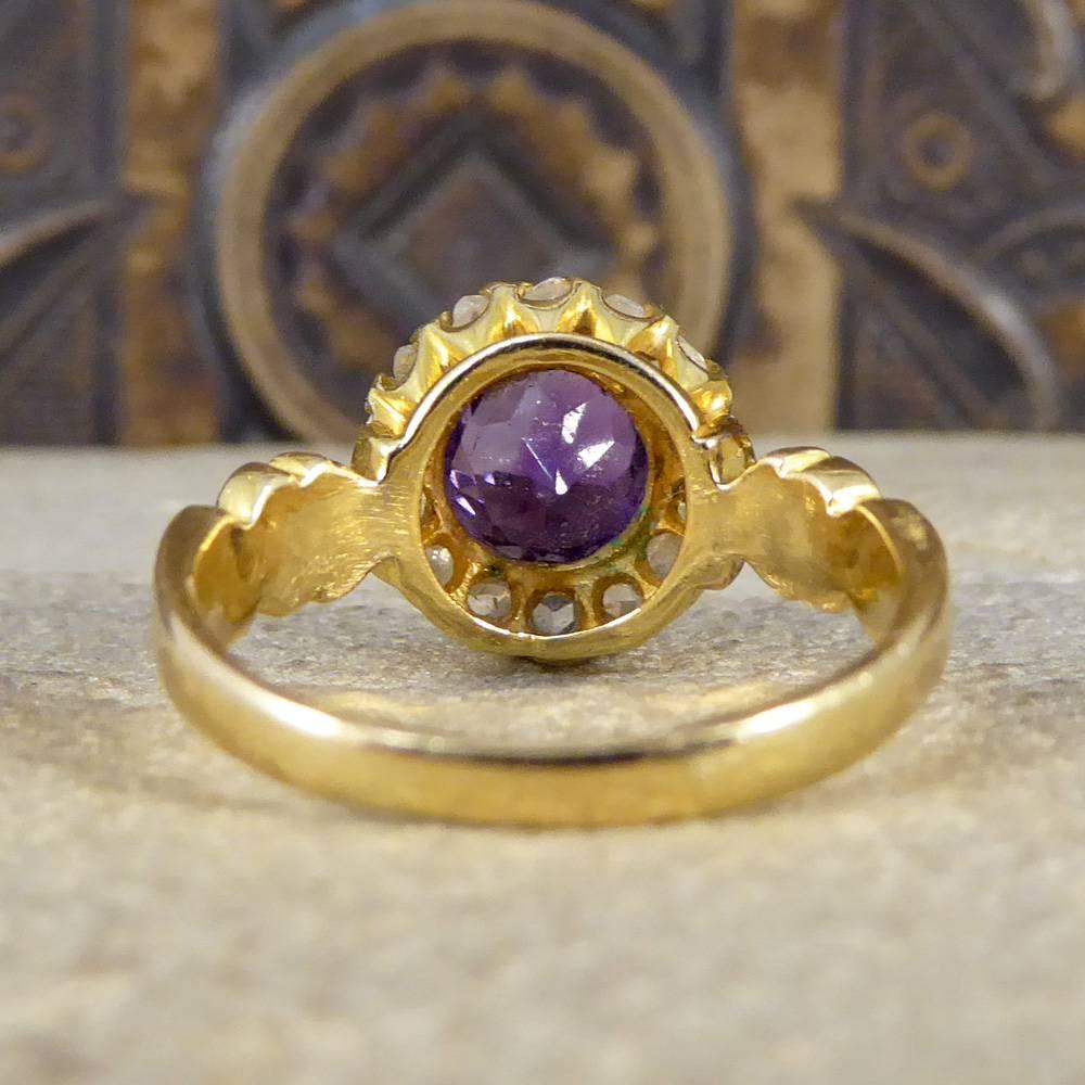 Women's Late Victorian Amethyst Diamond 18 Carat Yellow Gold Cluster Ring