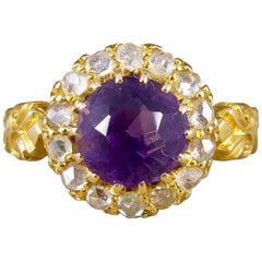 Late Victorian Amethyst Diamond 18 Carat Yellow Gold Cluster Ring