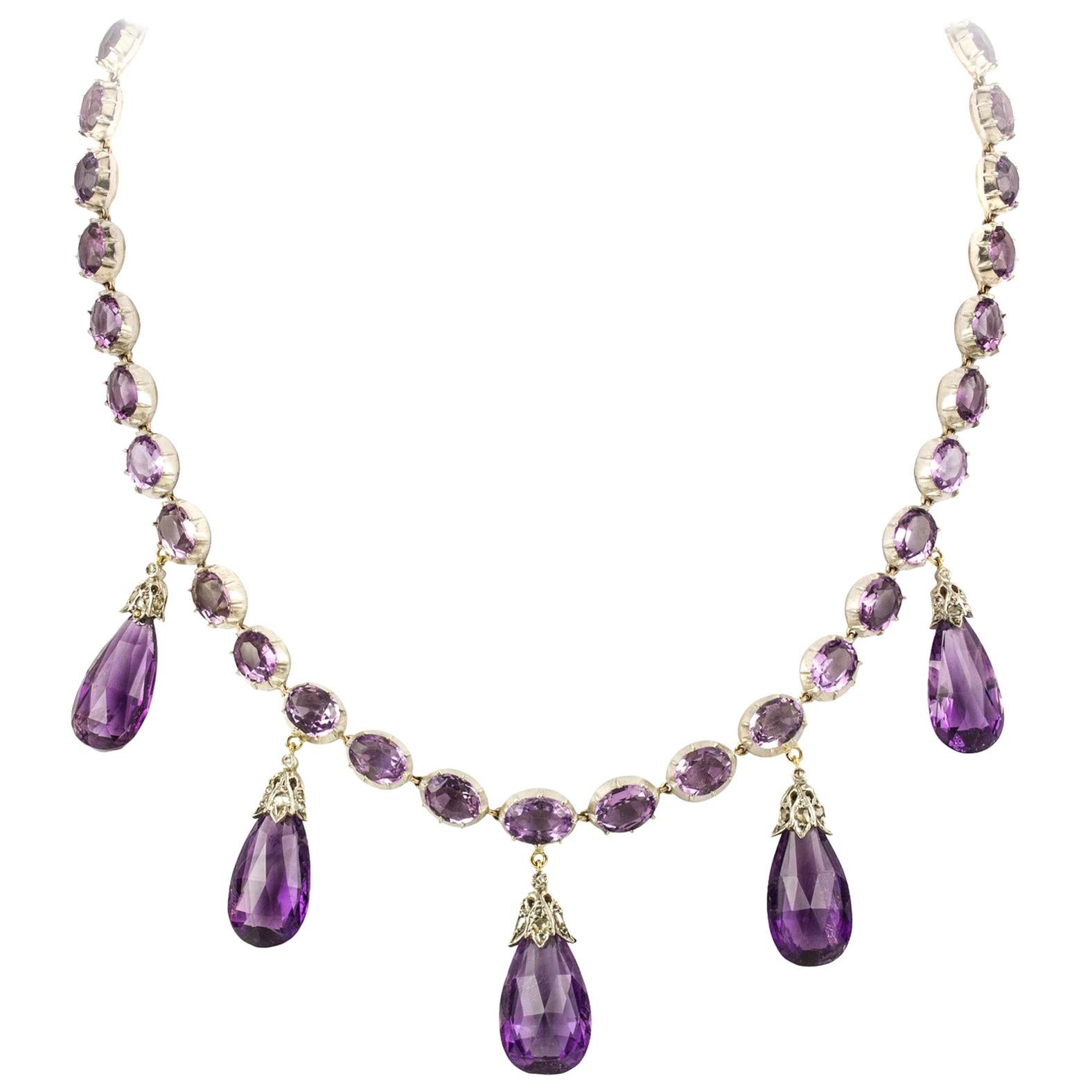 Late Victorian Amethyst Necklace and Earrings For Sale