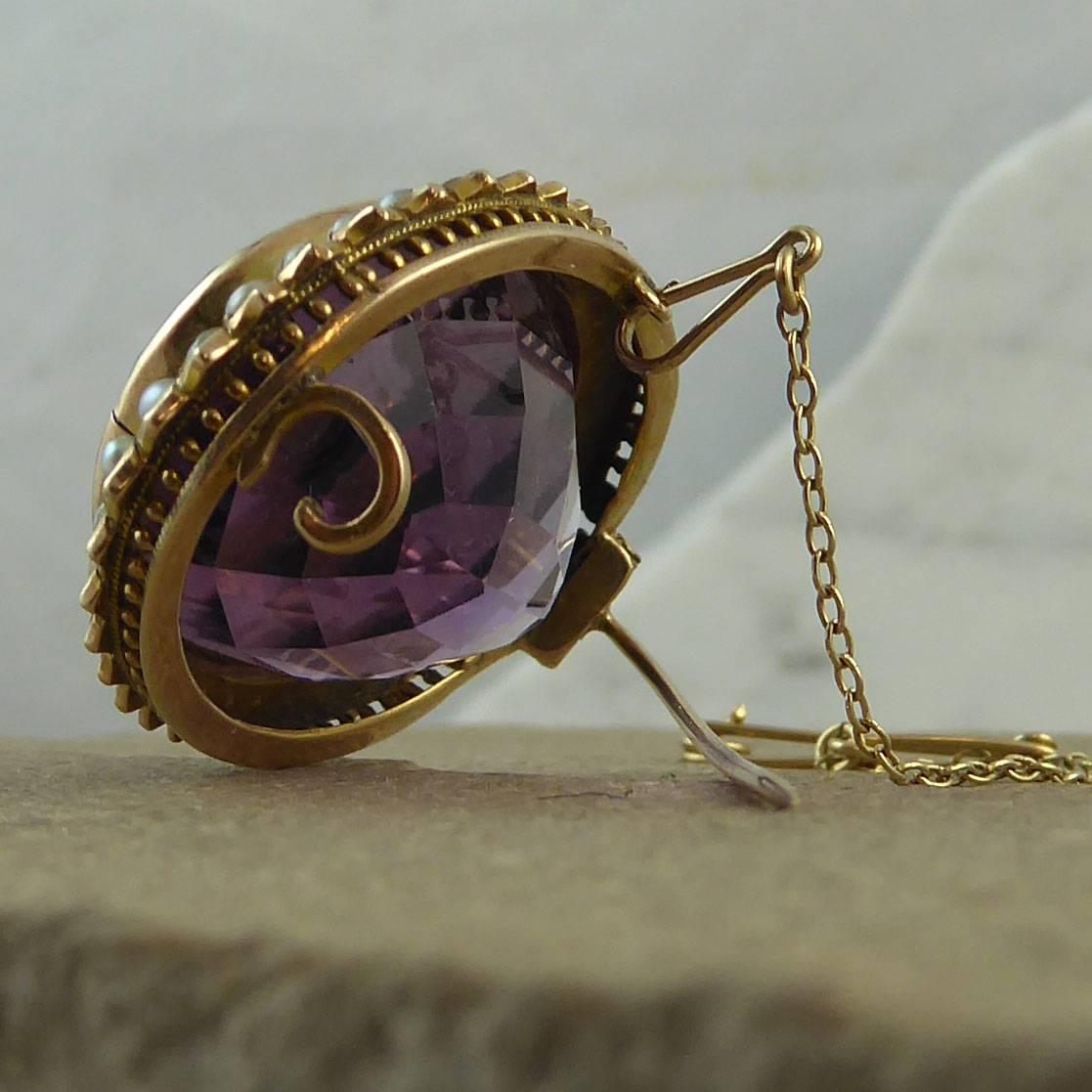 Late Victorian Amethyst Pearl Brooch, circa 1895 1