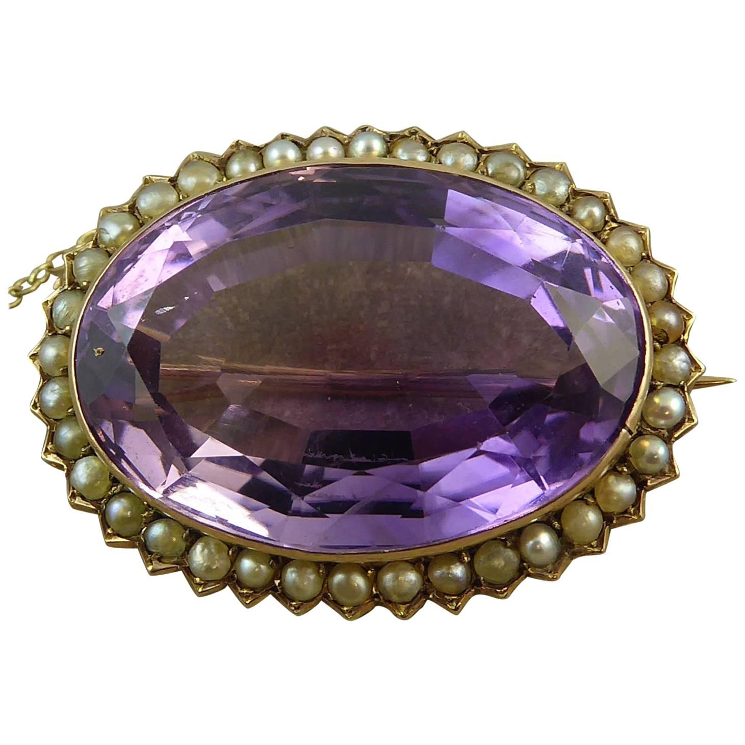 Late Victorian Amethyst Pearl Brooch, circa 1895