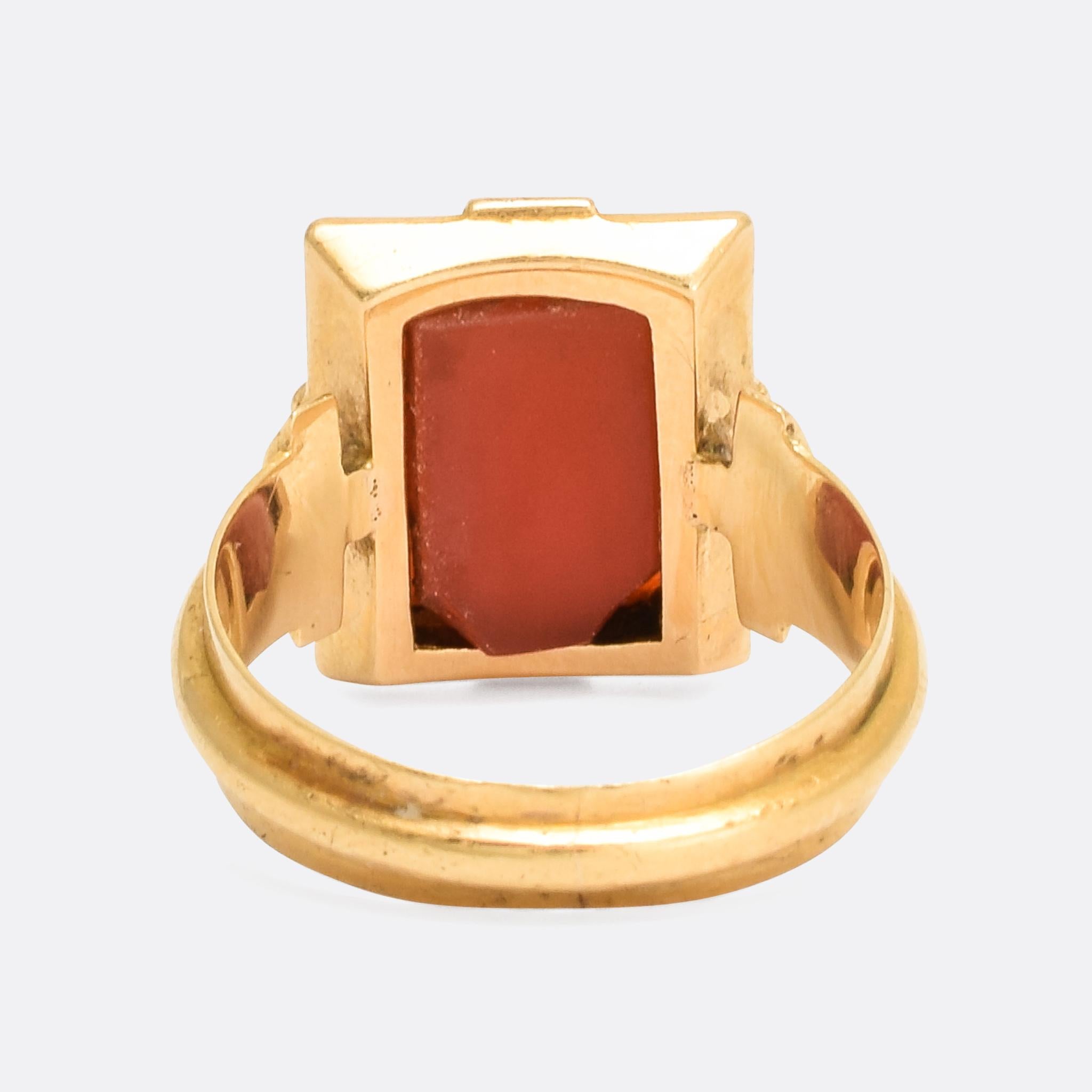 Late Victorian Angular Sardonyx Signet Ring In Excellent Condition In Sale, Cheshire