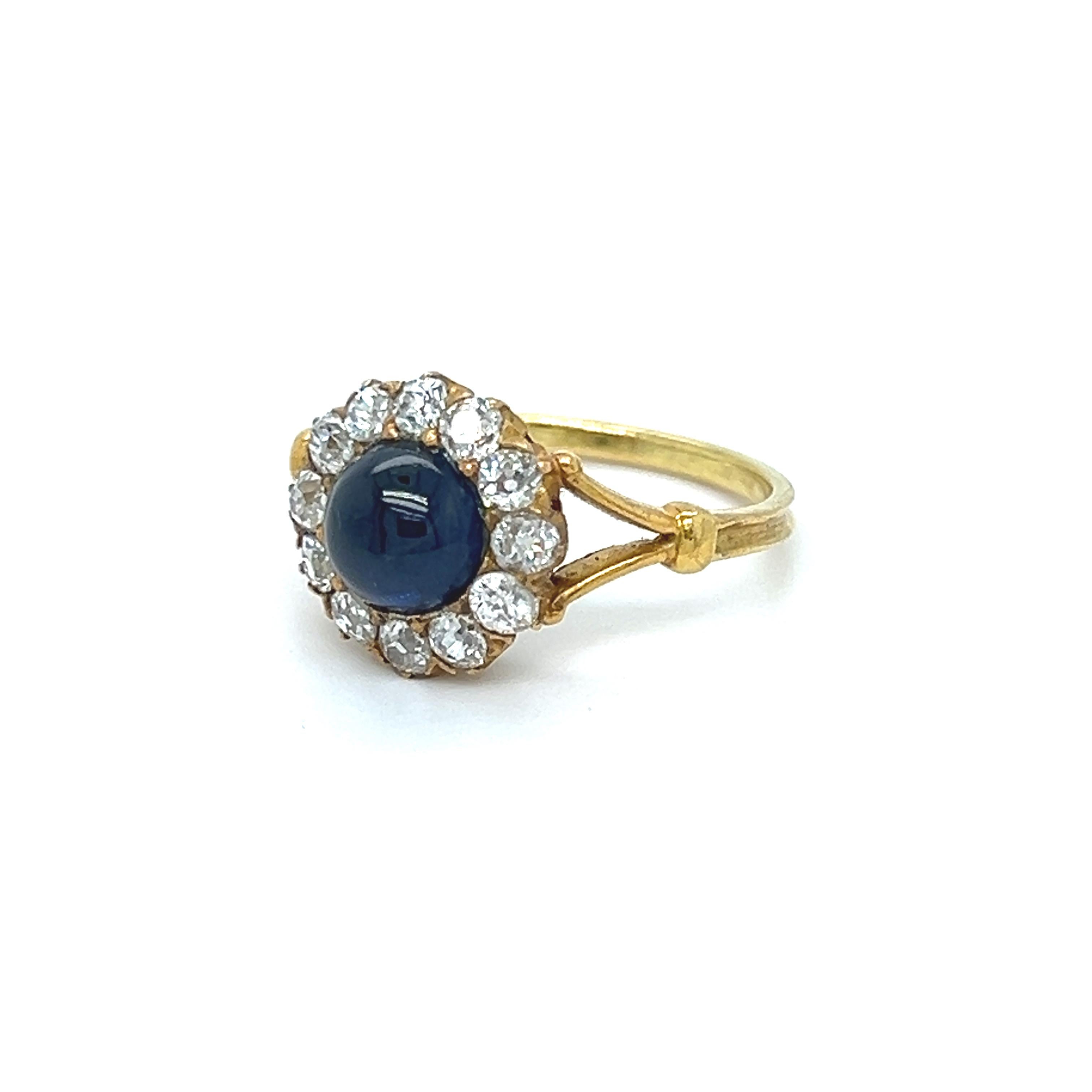 Late Victorian Antique 18K Yellow Gold Diamond and Sapphire Cabochon Ring - 1.85 In Good Condition For Sale In San Francisco, CA