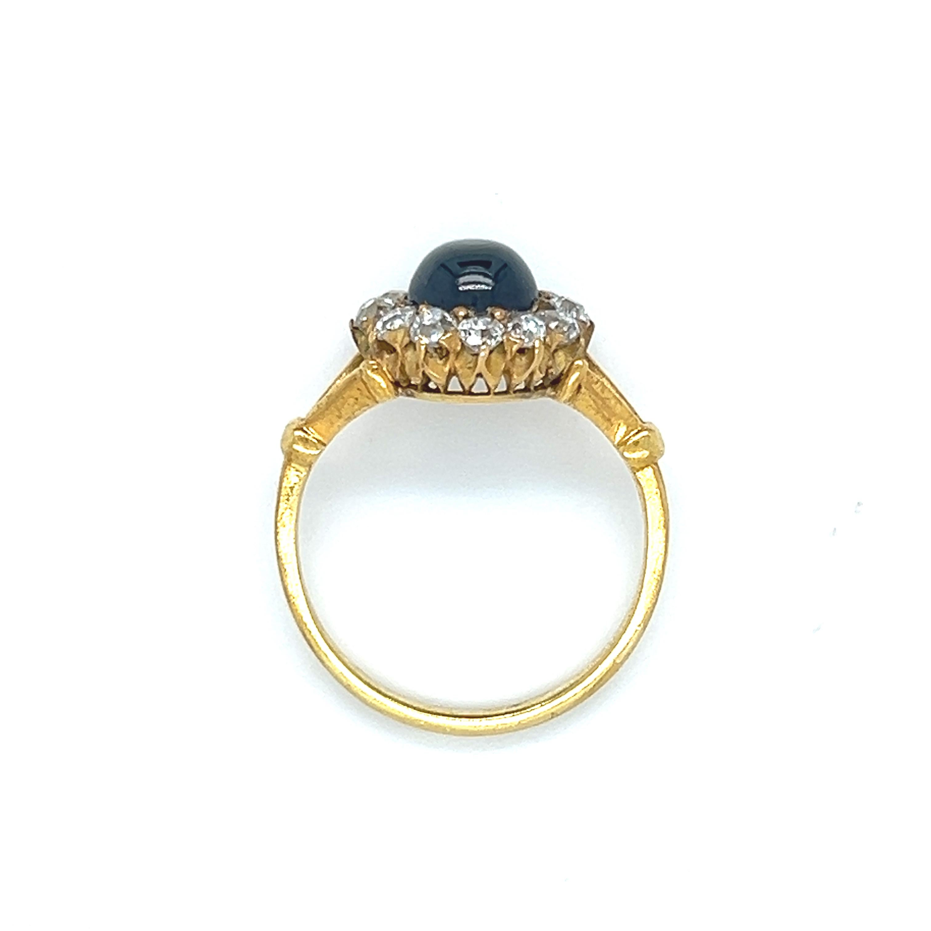 Women's or Men's Late Victorian Antique 18K Yellow Gold Diamond and Sapphire Cabochon Ring - 1.85 For Sale