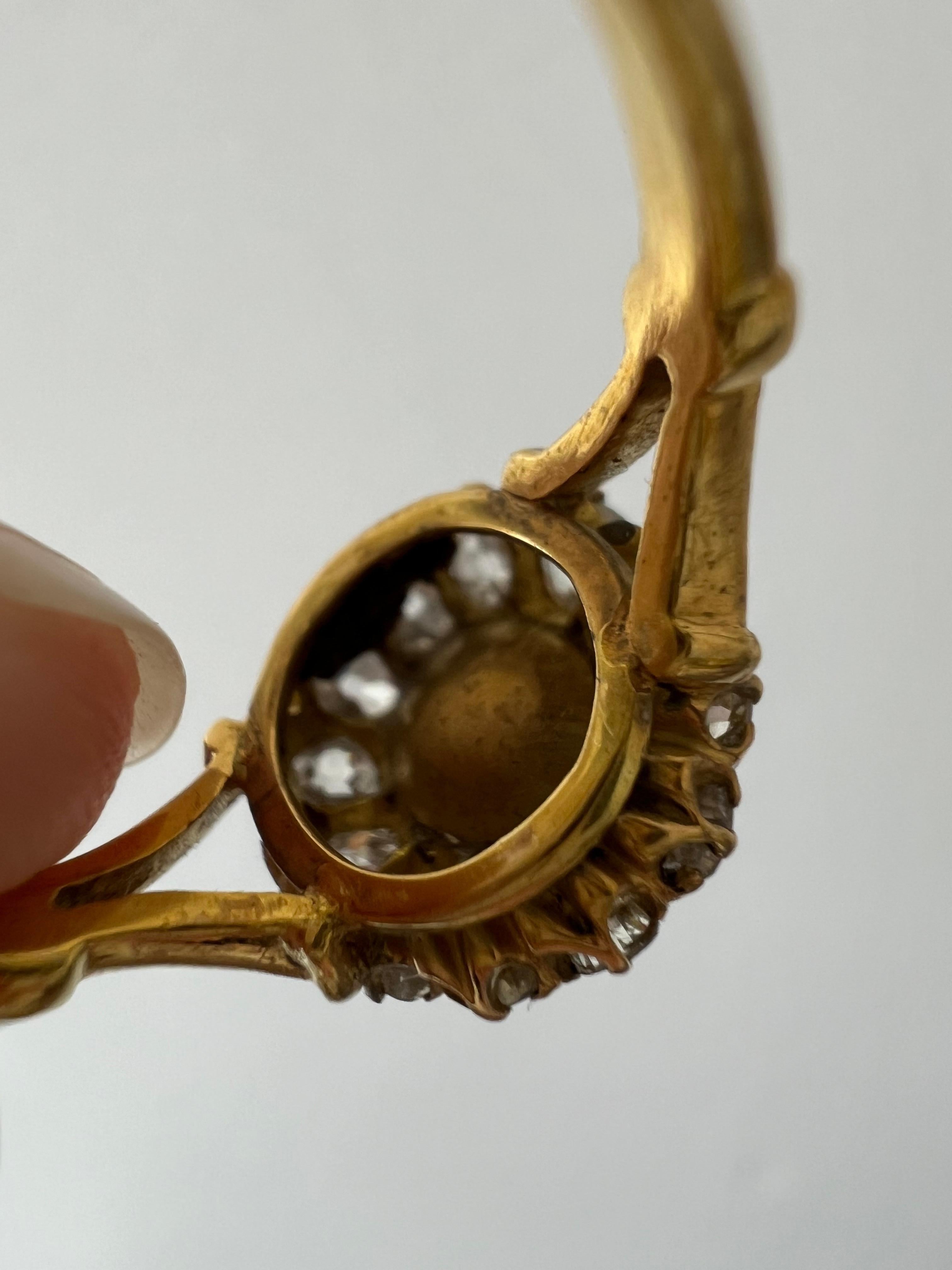 Late Victorian Antique 18K Yellow Gold Diamond and Sapphire Cabochon Ring - 1.85 For Sale 3