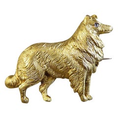 Late Victorian Antique Diamond 15 Carat Gold Dog Brooch Late Victorian Antique Diamond 15 Carat Gold Dog Brooch